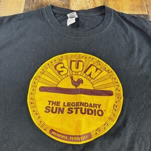 SUN STUDIO Legendary Record Label Music Vinyl Memphis Black T-Shirt LARGE Ex